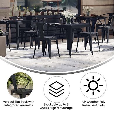 Merrick Lane Clarkton Set of Two Indoor/Outdoor Poly Resin Stacking Arm Chair with Vertical Slat Back and Slatted Seat