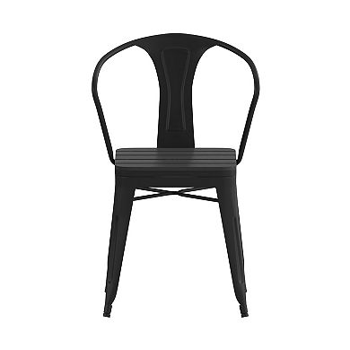 Merrick Lane Clarkton Set of Two Indoor/Outdoor Poly Resin Stacking Arm Chair with Vertical Slat Back and Slatted Seat