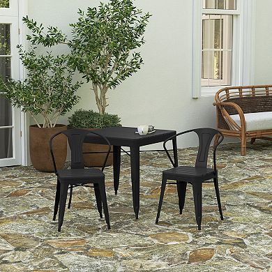 Merrick Lane Clarkton Set of Two Indoor/Outdoor Poly Resin Stacking Arm Chair with Vertical Slat Back and Slatted Seat