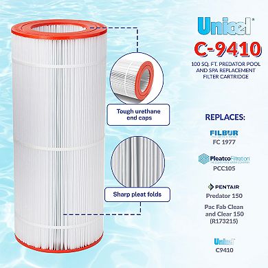 Unicel C-9410 Replacement 100 Sq Ft Swimming Pool Filter Cartridge, 155 Pleats