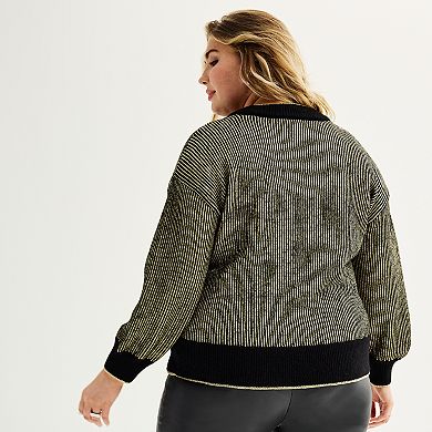 Plus Size Nine West V-Neck Shine Pullover Sweater