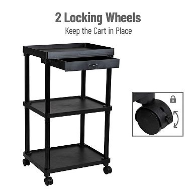 Mind Reader Anchor Collection Mobile Printer Cart with 3 Shelves and a Storage Drawer