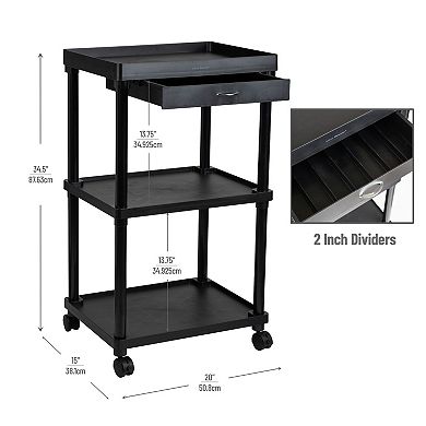 Mind Reader Anchor Collection Mobile Printer Cart with 3 Shelves and a Storage Drawer