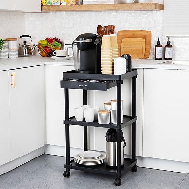 Mind Reader Anchor Collection Mobile Printer Cart with 3 Shelves and a Storage Drawer