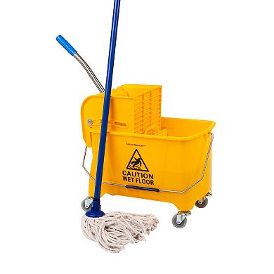 Mind Reader Mobile Heavy Duty Mop Bucket with Down Press Wringer - 22-qt.