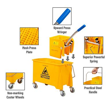 Mind Reader Mobile Heavy Duty Mop Bucket with Down Press Wringer - 22-qt.