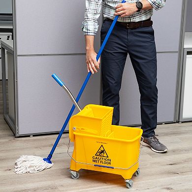 Mind Reader Mobile Heavy Duty Mop Bucket with Down Press Wringer - 22-qt.