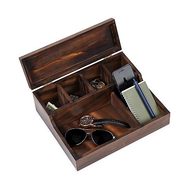 Mind Reader Bali Collection 7-Compartment Valet Tray with Hinged Lid