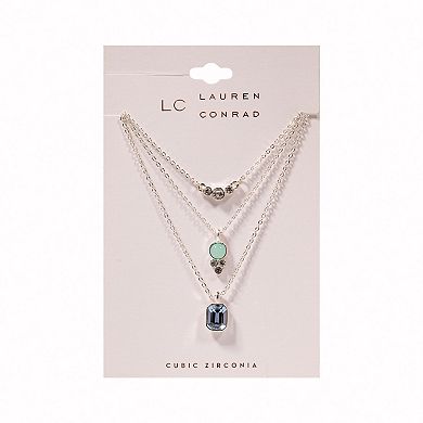 LC Lauren Conrad Silver Tone Crystal & Turquoise Accent Triple-Strand Necklace