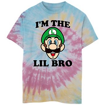 Boys 8-20 Nintendo Luigi I'm The Lil Bro Tie Dye Tee