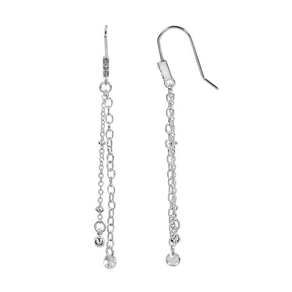 LC Lauren Conrad Silver Tone Crystal Linear Chain Drop Earrings