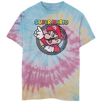Boys 8-20 Nintendo Super Mario Brick Circle Badge Tie Dye Tee