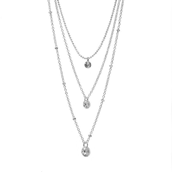 LC Lauren Conrad Silver Tone Cubic Zirconia Delicate Triple-Strand Necklace