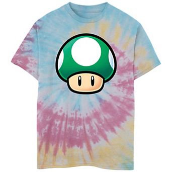 Boys 8-20 Nintendo Super Mario Green Mushroom Big Face Tie Dye Tee