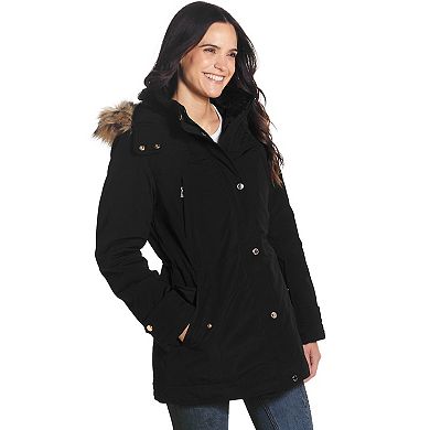 Women's Gallery Faux Fur Trim Hooded Heavyweight Stadium Jacket