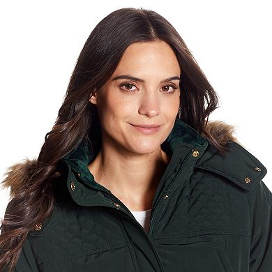 Women's Gallery Faux Fur Trim Hooded Heavyweight Stadium Jacket