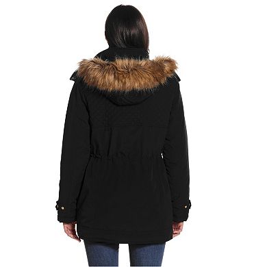 Women's Gallery Faux Fur Trim Hooded Heavyweight Stadium Jacket