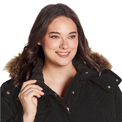 Plus Size Gallery Hooded Faux-Fur Trim Heavyweight Jacket