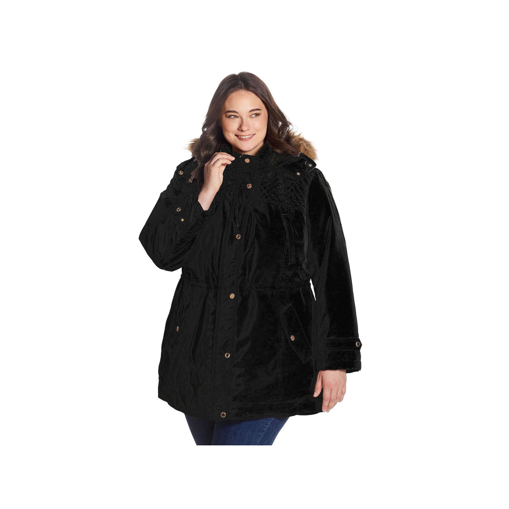 Plus Size Gallery Hooded Faux-Fur Trim Heavyweight Jacket, Womens, Size: 1