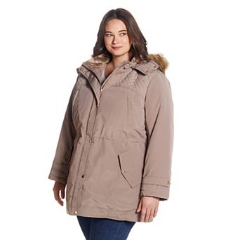 Plus Size Gallery Hooded Faux-Fur Trim Heavyweight Jacket