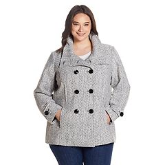 Plus Size Excelled Double-Breasted Faux-Wool Trench Coat