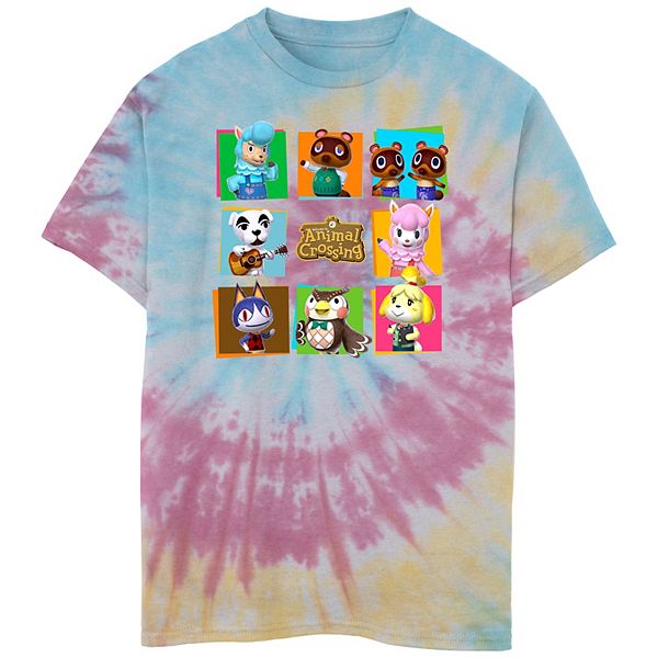 Boys 820 Nintendo Animal Crossing Character Panels Tie Dye Graphic Tee