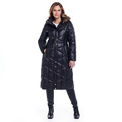 Plus Size Gallery Faux-Fur Hood Chevron Long Puffer Coat