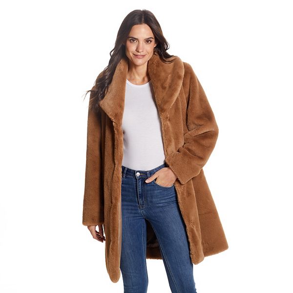 Shawl Lapel Cropped Grey Women Faux Fur Coat