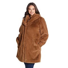 Fleet Street Ltd. Women's Faux Fur Button up Swing Coat, Brown