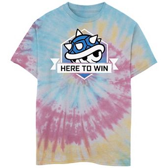 Boys 8-20 Nintendo Mario Kart "Here to Win" Blue Shell Tie Dye Tee