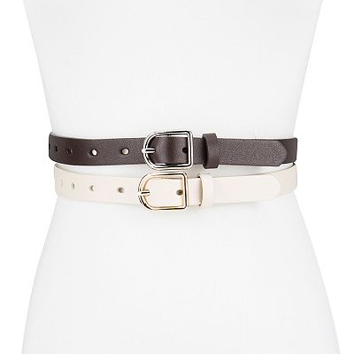 2 Pack Women\'s Faux Leather Skinny Belt with Silver Buckle s-l400.jpg main image 3
