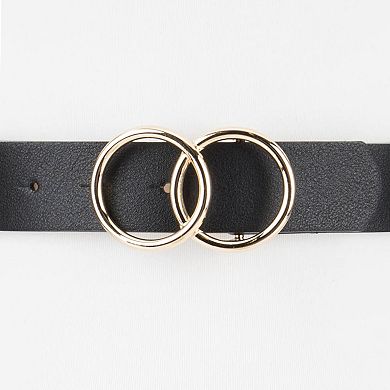 Women's LC Lauren Conrad Interlocking Double Circle Buckle Black Dress Belt