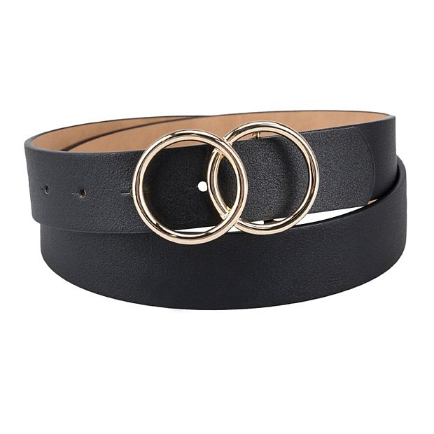 Women's LC Lauren Conrad Interlocking Double Circle Buckle Black Dress Belt, Size: Large, Black Ink