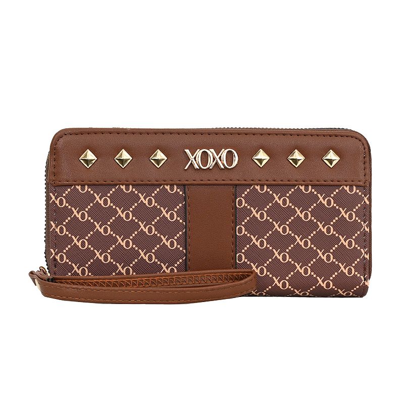 Xoxo Graffiti Print Zip Around Wallet with Chain, Black