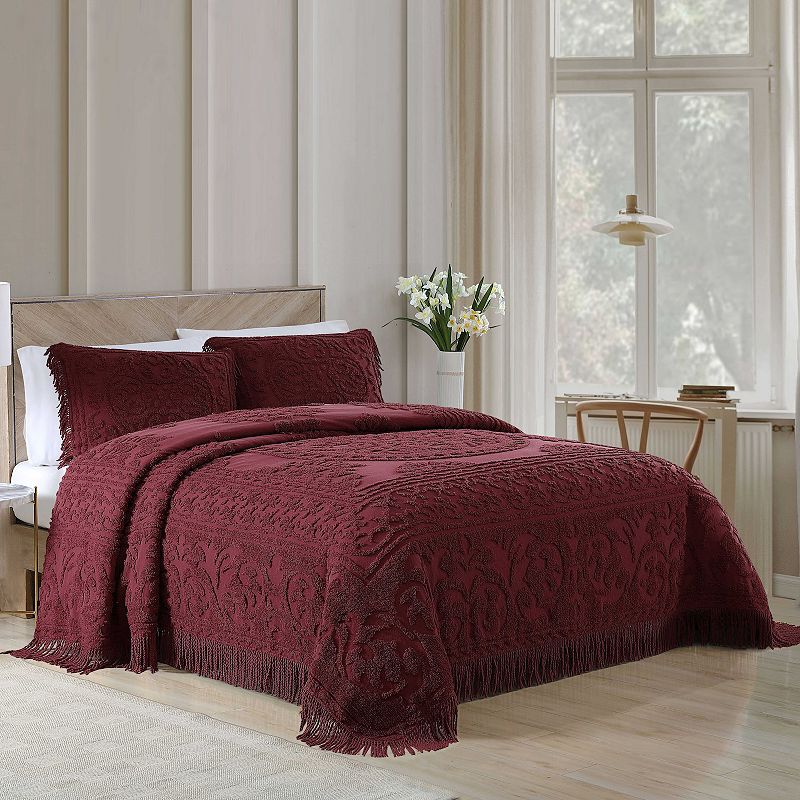 Beatrice Home Fashions Medallion Chenille Bedspread or Sham, Red, King