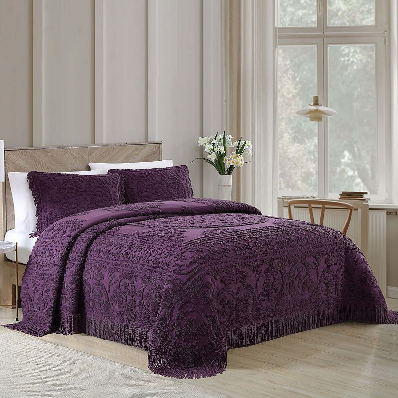 Beatrice Home Fashions Medallion Chenille Bedspread or Sham, Purple, KING S