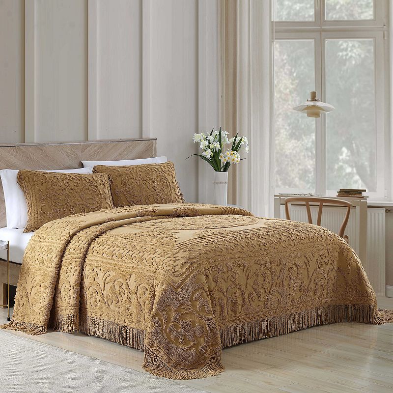 Beatrice Home Fashions Medallion Chenille Bedspread or Sham, Yellow, KING S