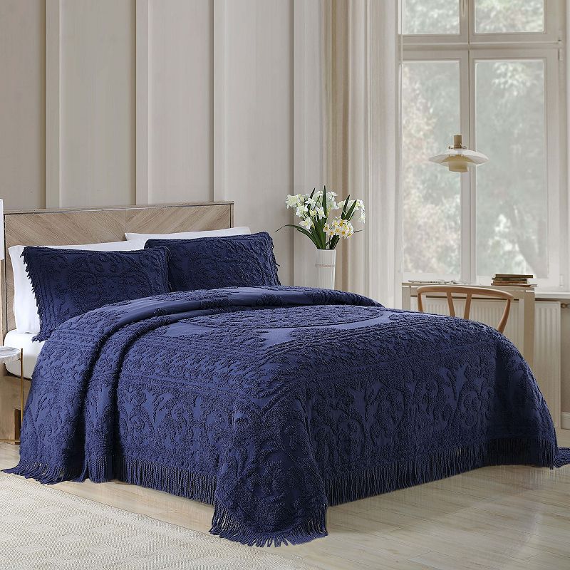 Beatrice Home Fashions Medallion Chenille Bedspread or Sham, Blue, Twin