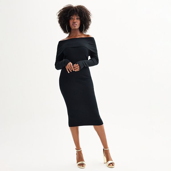 Off Shoulder Sweater Midi Dress