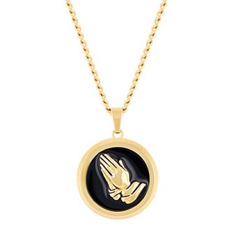 Men's Steel Nation Stainless Steel Two-Tone Praying Hands Medallion Pendant Necklace