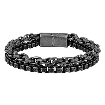 Men's Steel Nation Stainless Steel Gunmetal Double Link Chain Bracelet