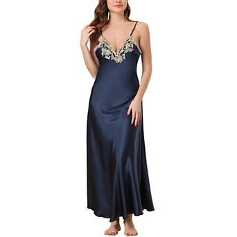 Womens Lace Satin Sleeveless Nigthgown Sleepwear Pajama Dress