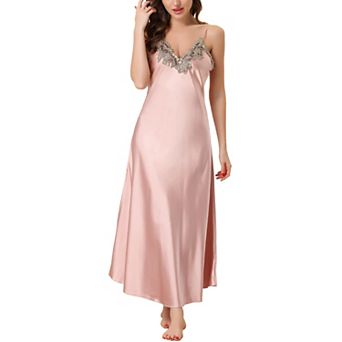 Womens Lace Satin Sleeveless Nigthgown Sleepwear Pajama Dress