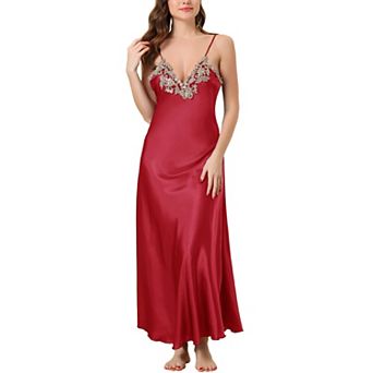 Womens Lace Satin Sleeveless Nigthgown Sleepwear Pajama Dress