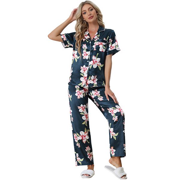 Women's 2pcs Floral Button Down Pajama Set Nightwear Sleepwear