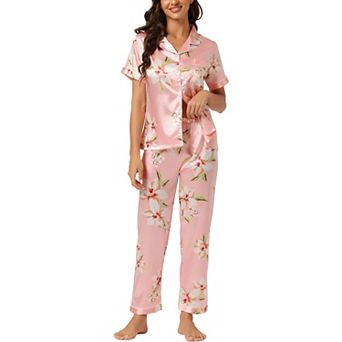 Women's 2 pc Floral Button Down Pajama Set Nightwear Sleepwear