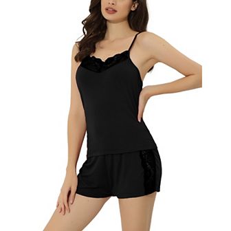 Womens Trim Nightwear with Shorts Sleepwear V-Neck with Lace Lounge Pajama Set