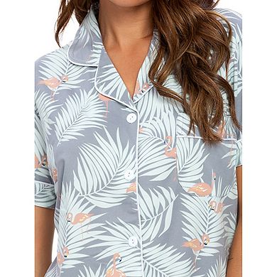 Womens Floral Button Down Shirt and Shorts Satin 2pcs Pajama Set