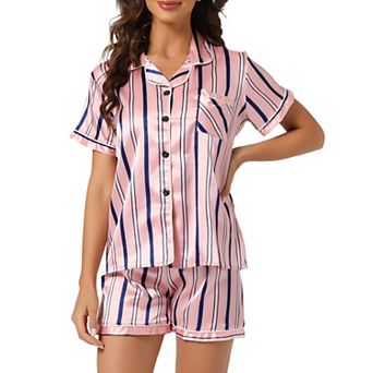 Womens Floral Button Down Shirt and Shorts Satin 2 pc Pajama Set