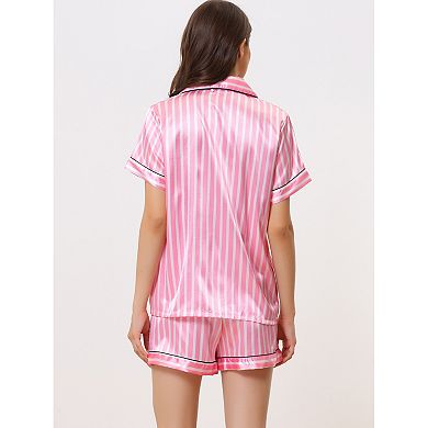 Womens 2pcs Pajama Set Button Down Shirt and Pants Contrast Sleepwear